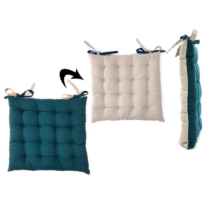 595185 Cuscino per Sedia Blu Petrolio e Sabbia 40x40 cm Bicolore - immagine 1