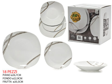 Servizio 18 pz di piatti Abstract Grey in porcellana