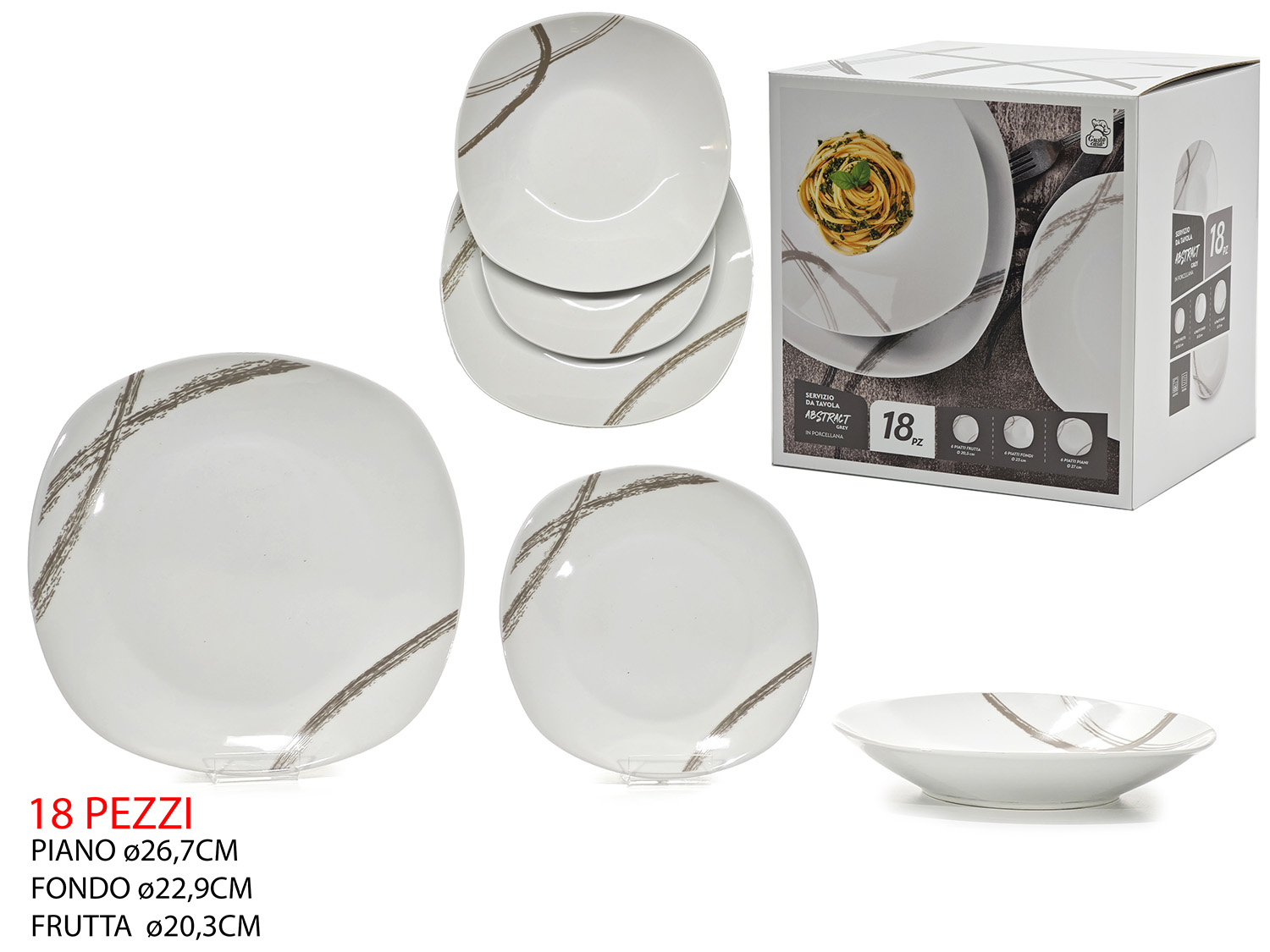 524306 Servizio 18 pz di piatti Abstract Grey in porcellana - immagine 1