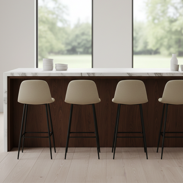 Set 4 pz Sgabelli Alti tessuto in Lino Beige Set 4 Sgabelli Alti tessuto in Lino Beige - immagine 1