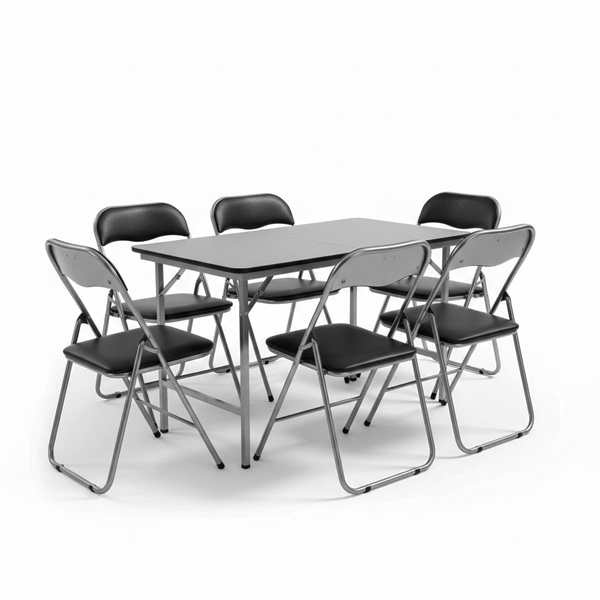 Set 6 Sedie pieghevoli nera e silver Set 6 Sedie Pieghevoli Nera e Silver - immagine 1