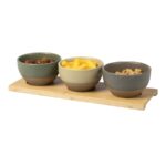 Ciotole in stoneware con Vassoio in Bamboo 25 cl - set 3 pezzi