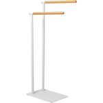 Piantana Portasciugamani 2 Posti in Acciaio inox Bianco con elementi in bamboo