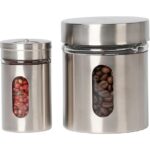Set 8 pezzi Barattoli e portaspezie in vetro e acciaio inox con stand - immagine 2