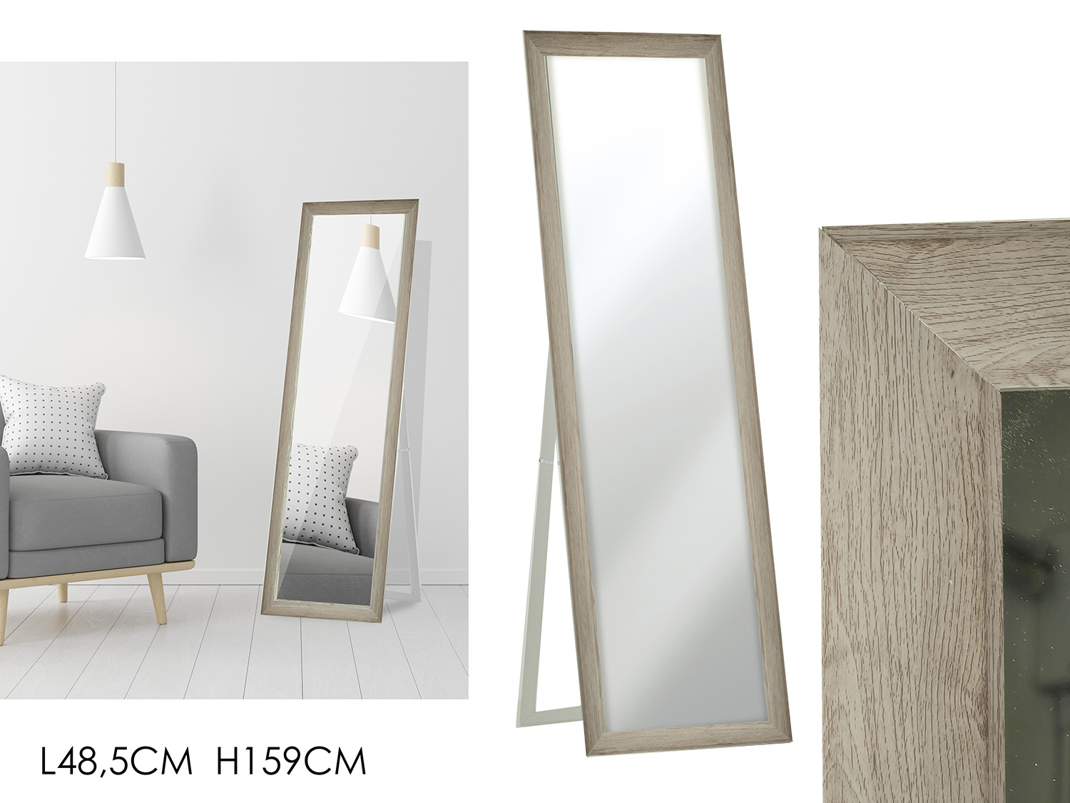 696500 Specchio da Terra 48,5x159cm Rovere - immagine 1