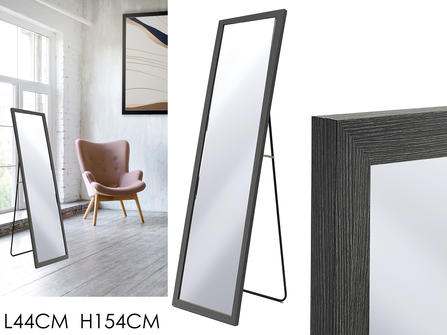 696512 Specchio da Terra 44x H154 Rovere Scuro - immagine 1