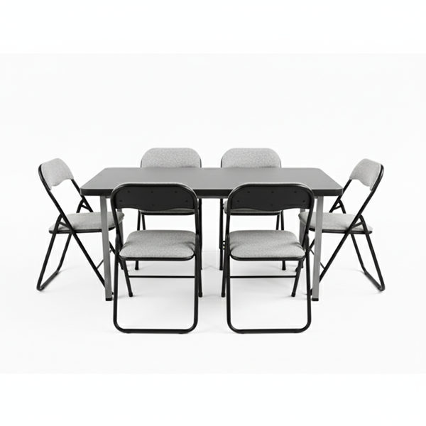 Tavola 16 Set 6 Sedie Pieghevoli in Lino Grigio chiaro - immagine 1