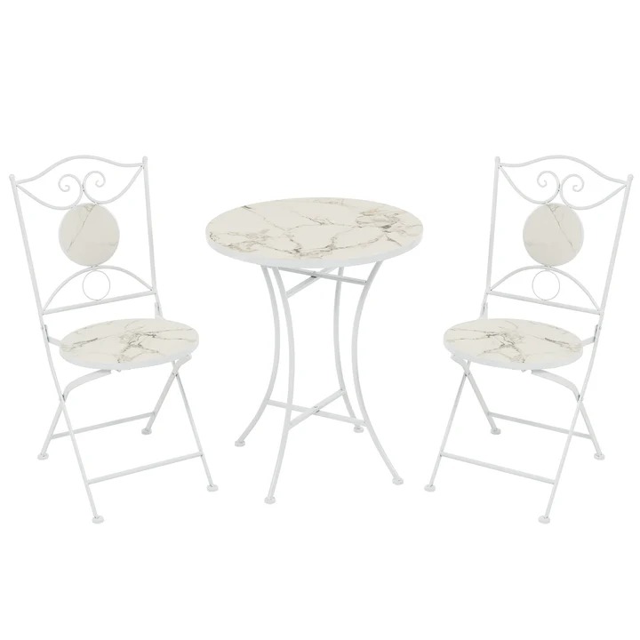 imgi_11_690923_1 Set Bistrot tavolo rotondo in ceramica Effetto Marmo Bianco - immagine 1