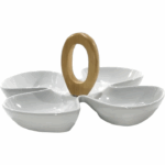 Antipastiera bianca con manico in bamboo