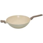 Padella Wok in alluminio pressato Beige Linea Diamante diametro 32 cm