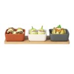 Antipastiera con 3 Ciotole in Ceramica e Base in Bamboo Linea Terranostra 28,5x9,5 cm - immagine 2
