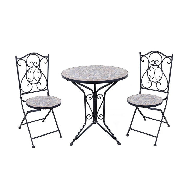 imgi_7_693105 Set giardino Bistrot tavolo rotondo in ceramica Effetto Mosaico - immagine 1