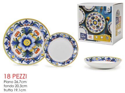 Servizio Piatti in Porcellana 18 pezzi, Decorazione Maiolica "Dafne"
