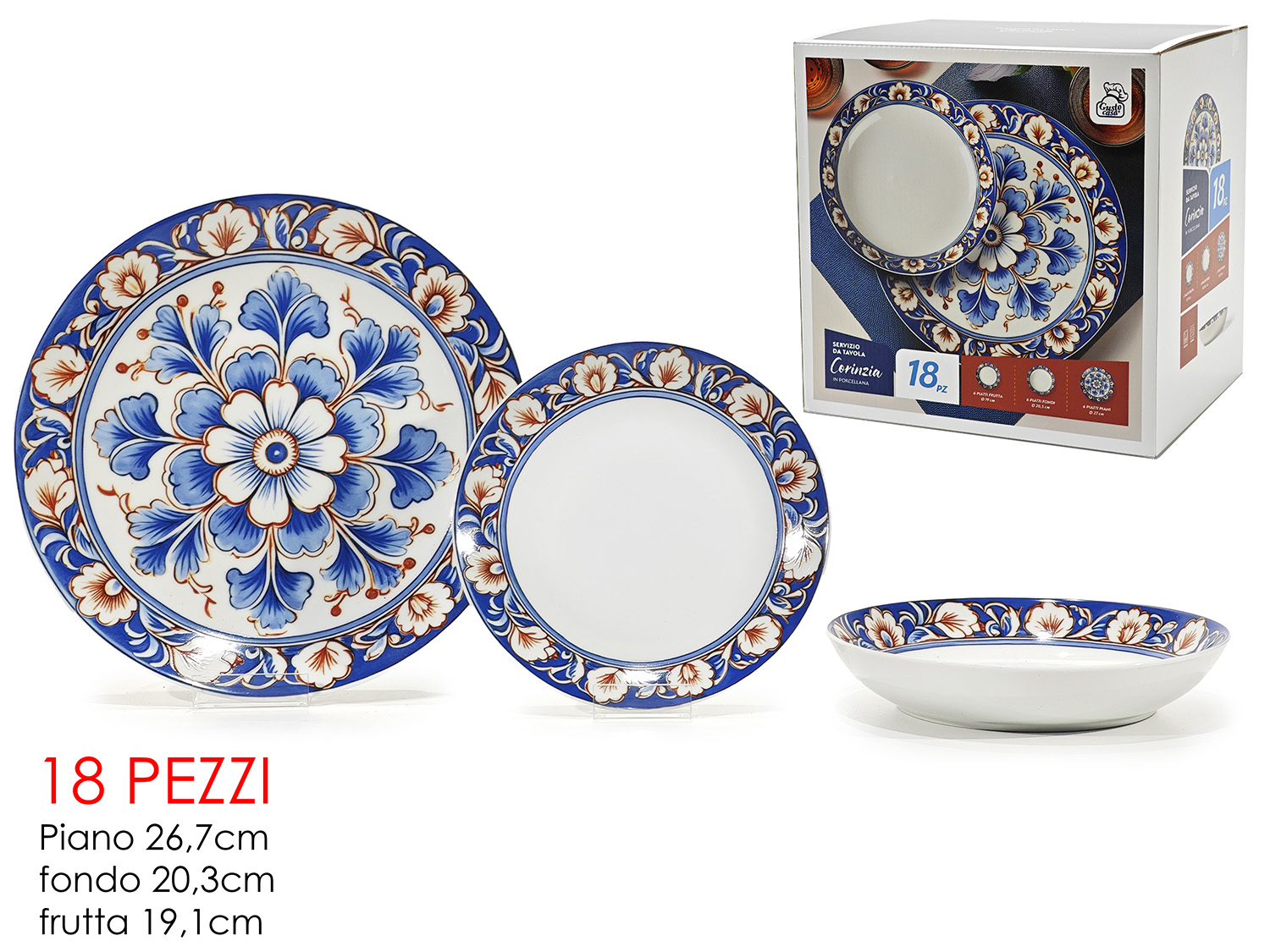 524257 Servizio Piatti in Porcellana 18 pezzi, Decorazione Maiolica "Camilla" - immagine 1