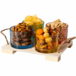 Antipastiera con base in legno e 4 Ciotole Colorate