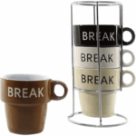 Set 4 Tazze da Tè in Stoneware con Stand 23 cl