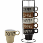 Tazzine da caffè 6 pezzi in stoneware con stand in metallo cromato