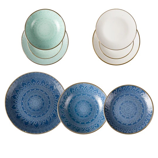 527850 piatti porcellana Servizio 18 pz piatti in stoneware Gaonas Ocean Embossed Pad - immagine 1