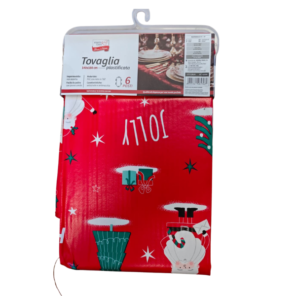 2 Tovaglia Plastificata Natalizia "Jolly" - 140x180 cm (6 Posti) - immagine 1