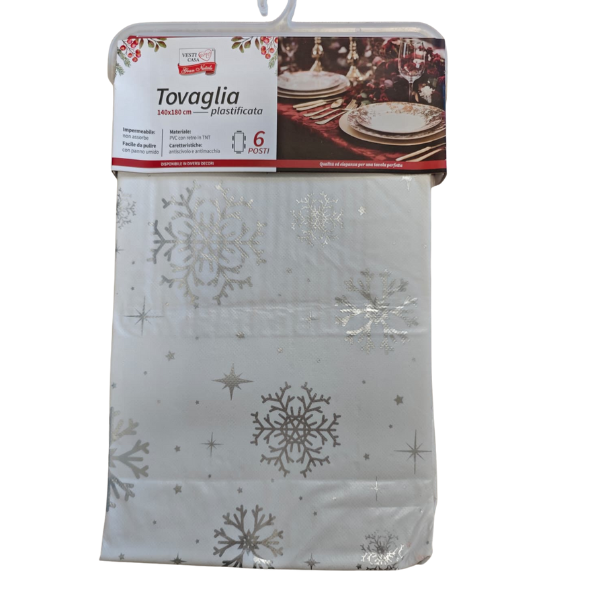 3 Tovaglia Plastificata "Fiocchi di Neve" - 140x180 cm (6 Posti) - immagine 1