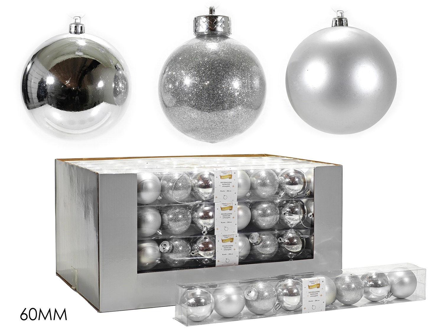 302270 Palle di Natale Silver mix diametro 6 cm - immagine 1