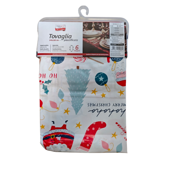4 Tovaglia Plastificata "Merry Christmas"- 140x180 cm (6 Posti) - immagine 1