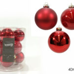 Set 12 Palline di Natale Rosse in Vetro Soffiato - 40 mm