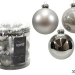 Set 18 Palline di Natale Argento $Ø$ 30mm in Vetro Soffiato - Decorazioni Lucide e Opache