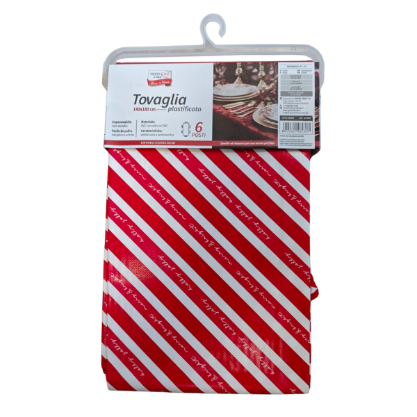 5 Tovaglia Plastificata "Candy Cane Stripe" - 140x180 cm (6 Posti) - immagine 1