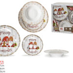Set 18 Piatti Natalizi "Merry Christmas Gnomi" Effetto Legno Rustico