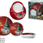 Set da 18 Piatti Natalizi in Porcellana  - 'Merry Sky' Rosso Intenso