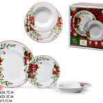 Servizio Piatti Natale 18 Pezzi Porcellana Decorazioni Poinsettia Agrifoglio – Set Tavola Festivo.