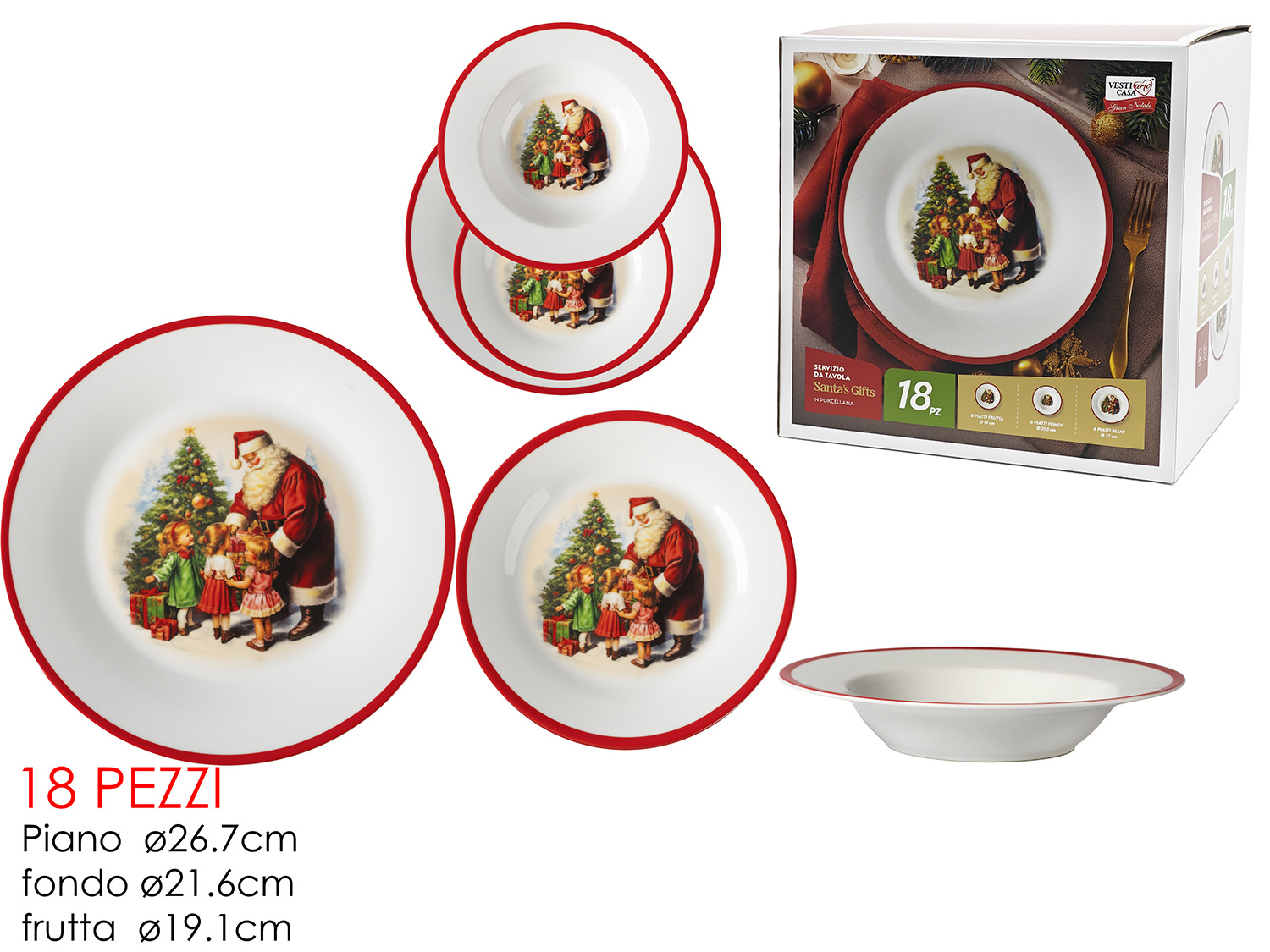 Set Piatti Natalizi 18 Pezzi Porcellana Illustrazione Babbo Natale Vintage – Tavola Incanto. Set Piatti Natalizi 18 Pezzi Porcellana Illustrazione Babbo Natale Vintage – Tavola Incanto. - immagine 1