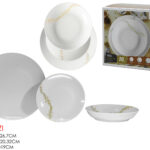 Servizio Piatti 18 Pezzi Porcellana Bianco e Oro "Golden Dust" – Set Tavola Elegante Moderno.