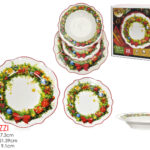 Set Piatti 18 Pezzi Natale Ghirlanda Giocattoli Bordo Smerlato – Porcellana Festiva Lusso.