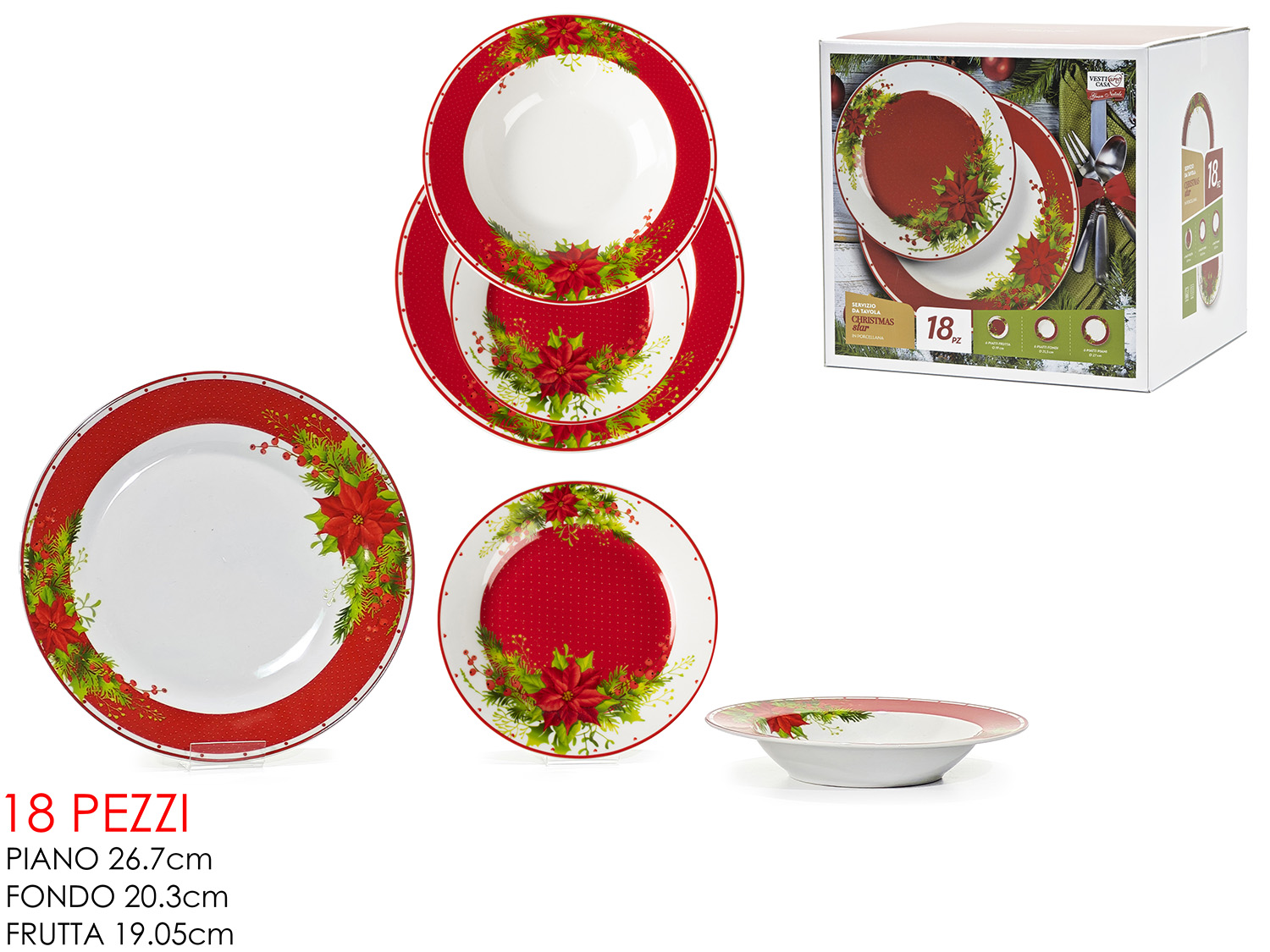 Set Piatti Natalizi 18 Pezzi – Decorazioni Poinsettia Rosse Set Piatti Natalizi 18 Pezzi - Decorazioni Poinsettia Rosse - immagine 1