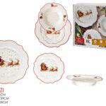 Set 18 Piatti Natalizi Babbo Natale Slitta - Bordo Ondulato