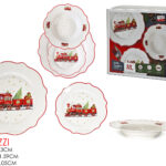 Set 18 Piatti Natalizi Treno di Natale - Bordo Smerlato Rosso