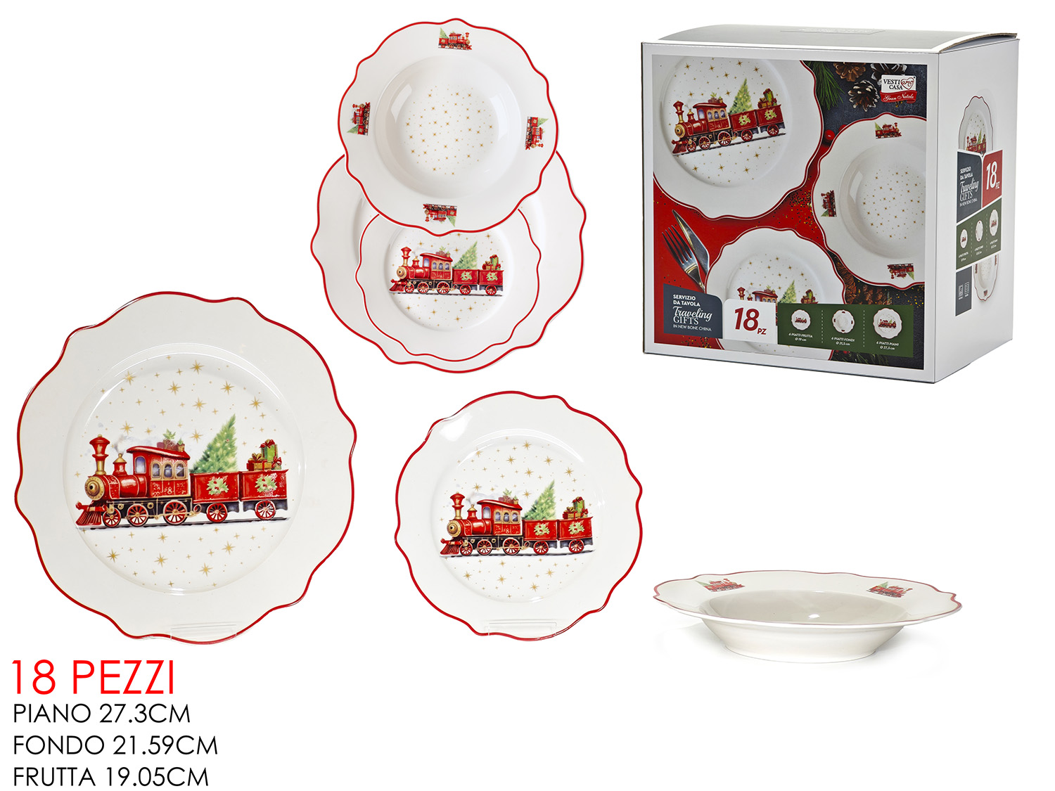 Set 18 Piatti Natalizi Treno di Natale – Bordo Smerlato Rosso Set 18 Piatti Natalizi Treno di Natale - Bordo Smerlato Rosso - immagine 1