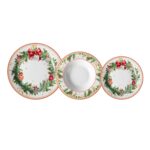 Set Piatti Natalizi 18 Pezzi Ghirlanda Abete e Fiocco Rosso – Tavola Festa Elegante.