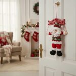 Set 2 Decorazioni Natalizie in Tessuto Pupazzo di Neve e Babbo Natale con Scritta "Buone Feste" - Addobbi Maglione Invernale - immagine 2