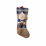 Calza della Befana Artigianale in Juta con Dettagli Scozzesi Blu e Pupazzo Befana