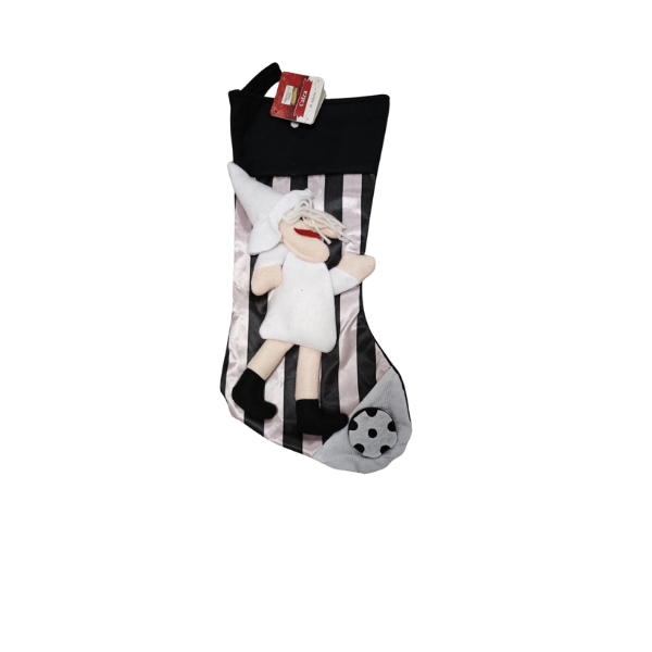 401325-A Calza Natalizia in Stile "Vecchia Signora" Black & White a Righe con Pallone Bianconero - immagine 1