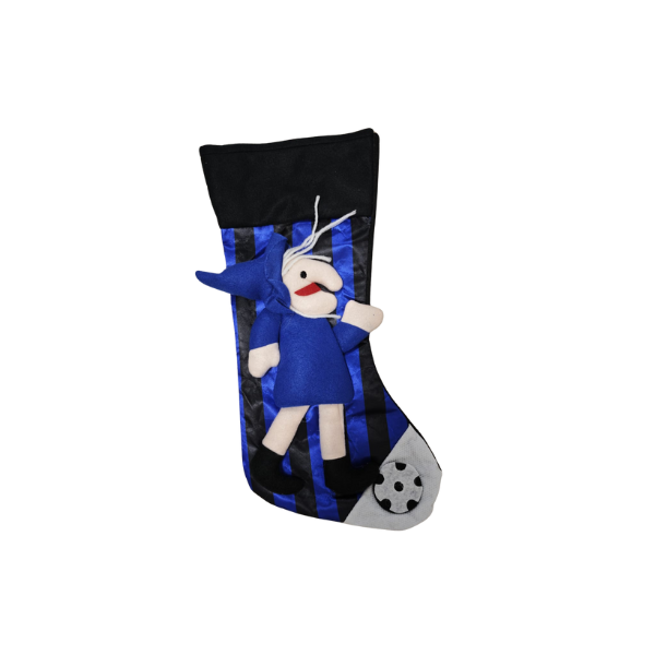 401325-B Calza Natalizia in Stile "Pazza Inter" Black & Blue a Righe con Pallone Nerazzurro - immagine 1