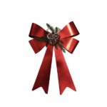 Fiocco Natalizio Glitter Rosso Lucido con Pigne e Bacche Invernali