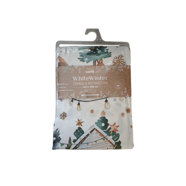 6 Tovaglia 10 Posti Natalizia Antimacchia White Winter – 140 x 300 cm - immagine 1