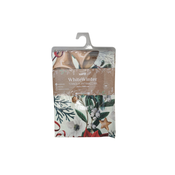 673852-D Tovaglia 10 Posti Antimacchia "White Winter" Floreale – 140x300 cm - immagine 1