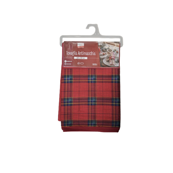 675153-e (2) Tovaglia Antimacchia Tartan Rosso Classico 140x140 cm – Tessuto Plaid Natalizio - immagine 1