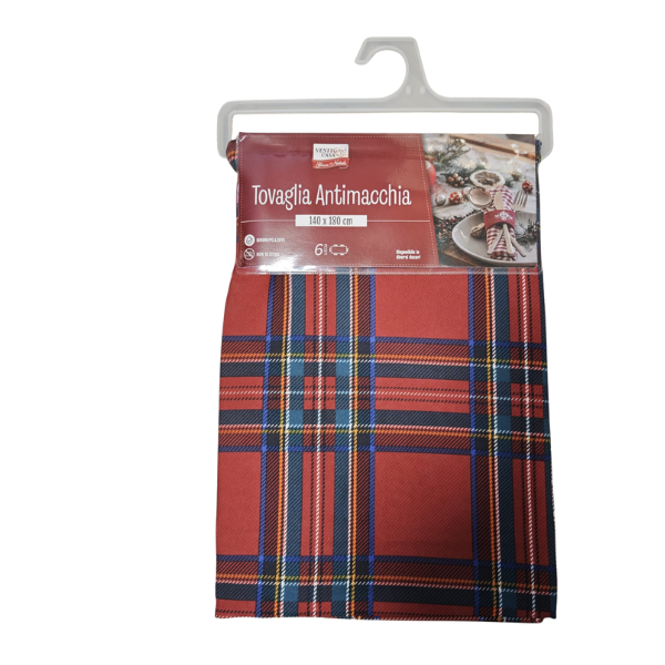 675154-D Tovaglia 6 Posti Antimacchia Rettangolare 140x180 cm – Tartan Scozzese Classico Multicolore - immagine 1
