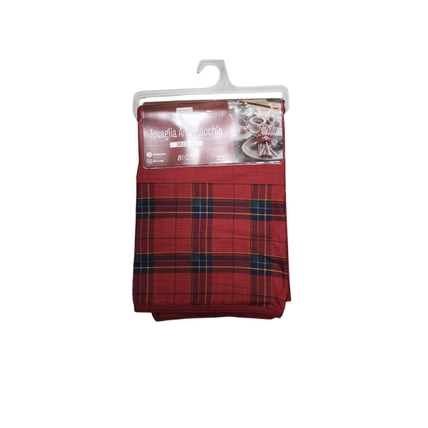 675155-D Tovaglia 8 Posti Antimacchia Fantasia Tartan Scozzese 140x240 cm - Rosso Classico - immagine 1
